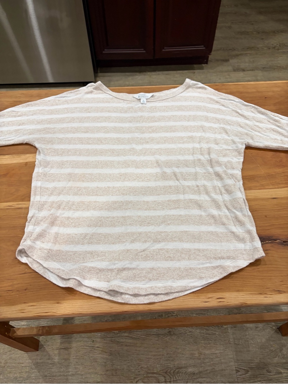 Market & Spruce Beige and White Striped Long Sleeve Tee